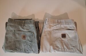 Carhartt Canvas Lot Of 2 Work Pants Dungaree Fit Size 38X28 Stone Moss Cotton
